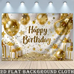 Birthday Party Background Banner, Backdrop with Happy Birthday Balloon & Gift Pattern, Indoor Outdoor Photography Decor