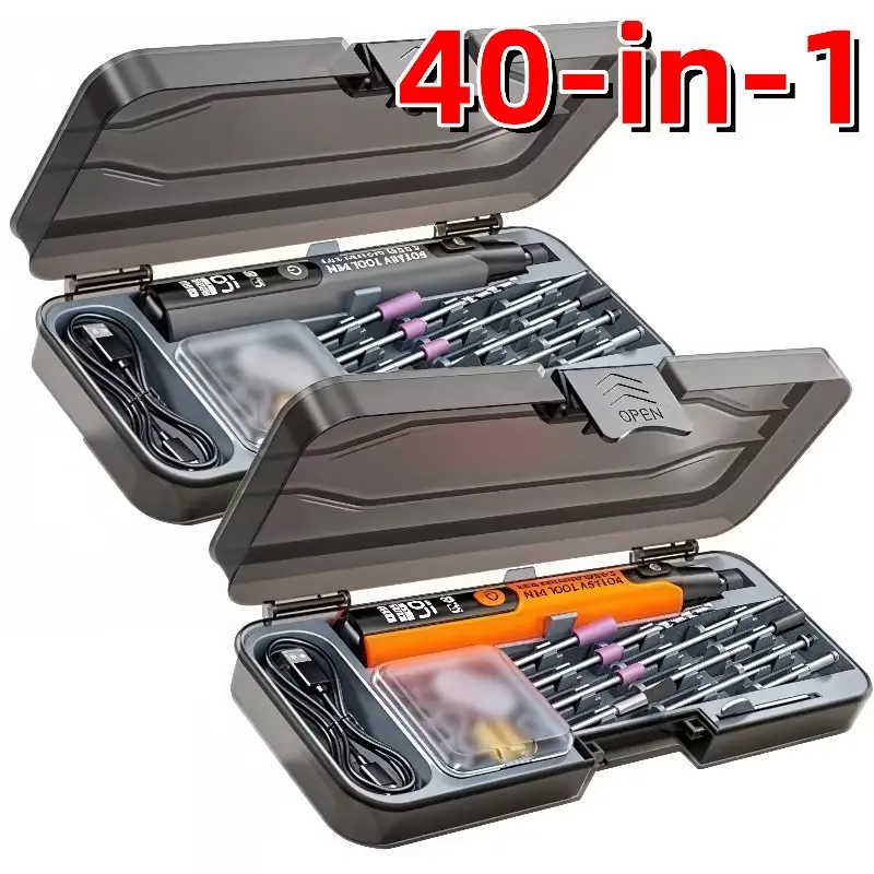 40-in-1 Rotary Tool Set, 6-speed Adjustment, USB Charging, Equipped with LED Lighting and LCD Display, Multi-functional Grinding, Polishing, Drilling, Engraving, Handicrafts