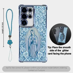 Our Lady of Guadalupe Rose Phone Case  for Samsung Galaxy S25 S24 S23 S22, Catholic Faith Shockproof Cover, Coquette Christian Aesthetic Case with Clover Lanyard,Perfect Gift for Her.HY74B