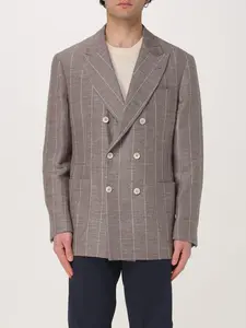 BRUNELLO CUCINELLI MEN'S BARK LINEN WOOL DOUBLE-BREASTED BLAZER