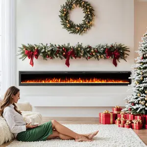 EROMMY 100″ Wall-Mounted Electric Fireplace – 12 LED Flame Colors, Remote & Timer, 750-1500W Cozy Heater