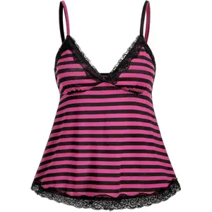 SOLY HUX Womens Y2K Lace Cami V Neck Sleeveless Striped Shirt Spaghetti Strap Camisole Gothic Tops Womenswear Casual Comfy Lightweight Flared