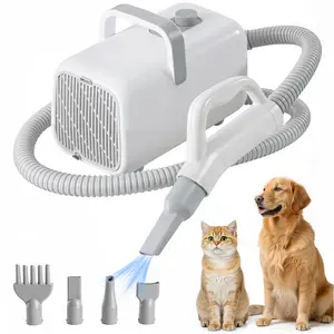 Blower Pet Hair Dryer with Adjustable Wind Speed & Heater Temperature, High Velocity Large Dog Hair Grooming Blower, 4 Nozzles, 6.5ft Cord for Dog Hair Force Blower