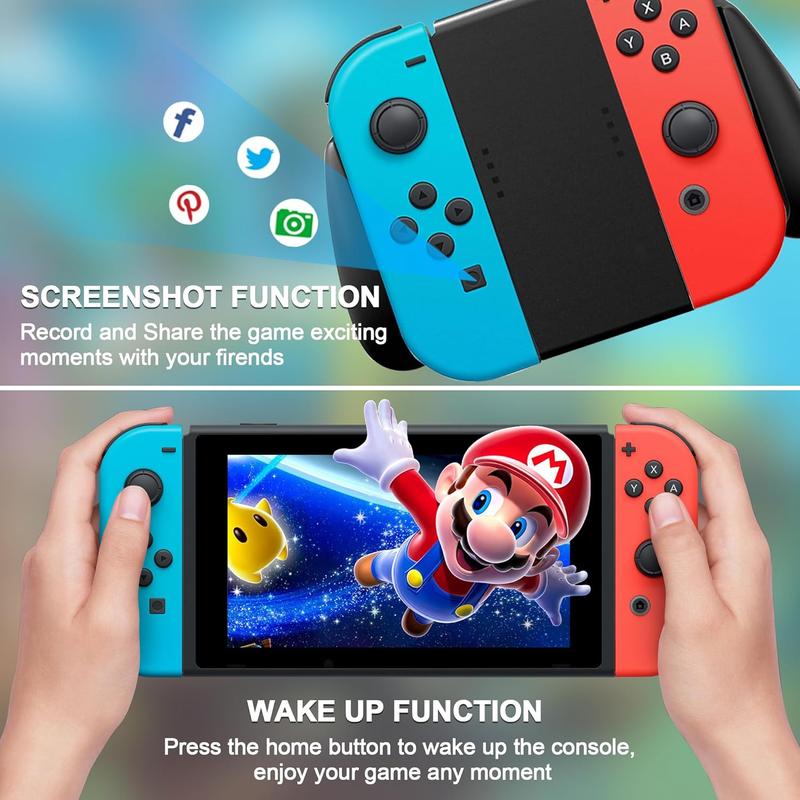 MOVONE Wireless Switch Controllers for Switch/OLED/Lite,Gamepad with No Drift Joystick, Dual Vibration, Wake-Up,Motion Control, Screenshot,Best Value Alternative L/R (Red & Blue)