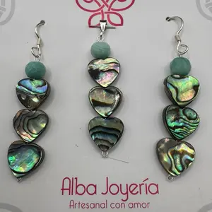 Alba Joyería Artesanal con Amor Heart-Shaped Abalone Shell Earrings with Amazonite Beads Handcrafted Jewelry for Women
