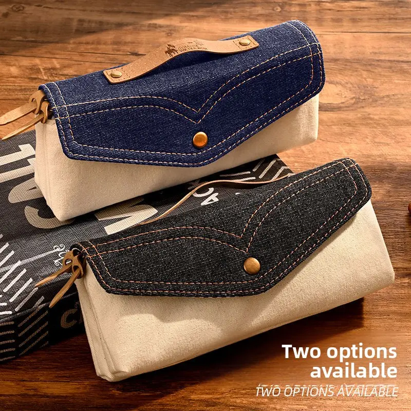 2026 New Arrival Retro Denim Pencil Pouch - Unisex Youth Lightweight Bag, Effortless Vintage Charm, Retro Denim Design, Large Capacity, Durable High-Quality Fabric, Stationery Hold, Easy-to-Carry Gym Shoulder Bag for Back to School, Office