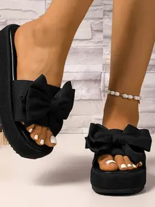 Women's Open Toe Flat Sandals, Elegant Bow Design, Anti-Slip Breathable, Lightweight Comfort, Casual Daily Wear Shoes