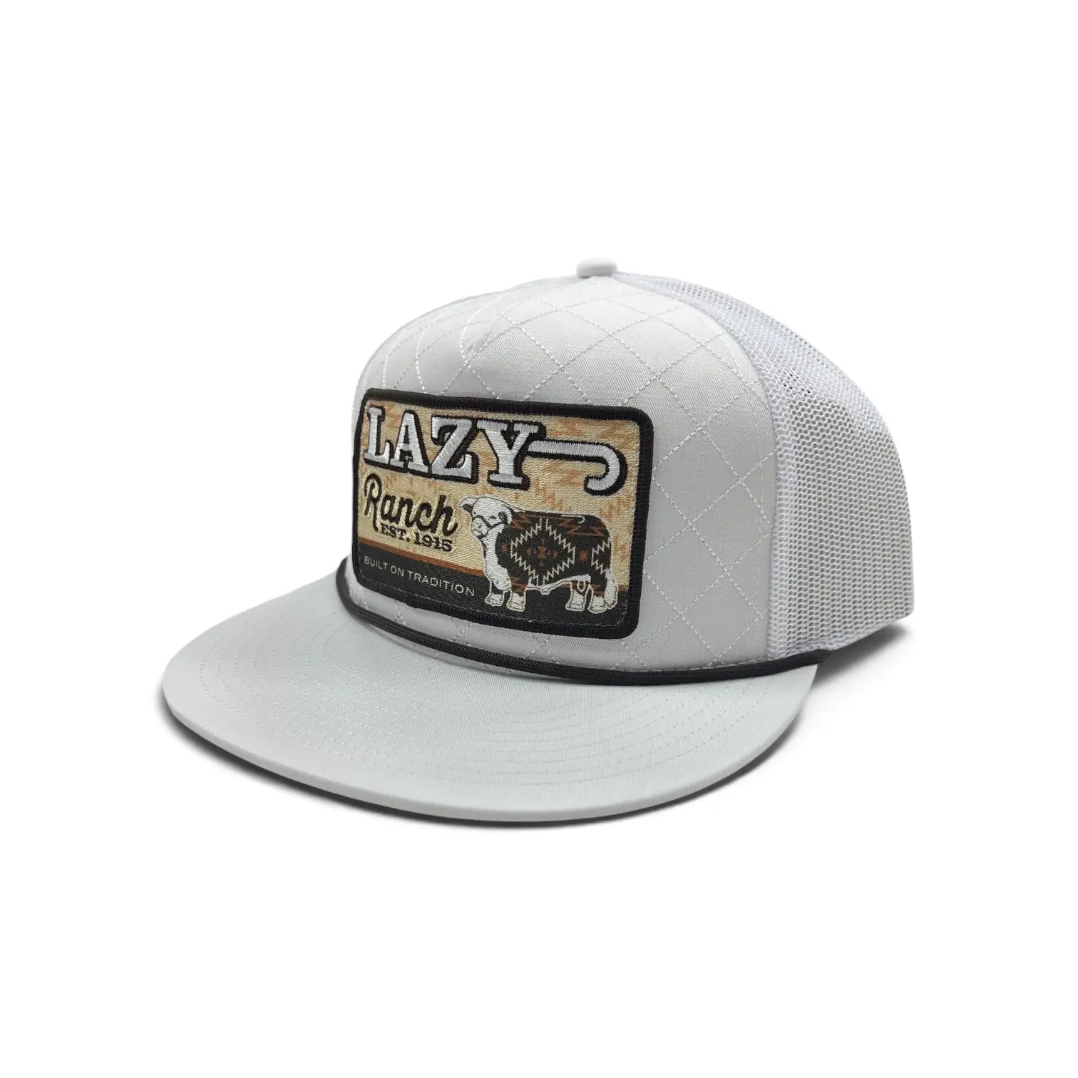 Lazy J Hat - White Brown Cool Front Quilted