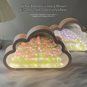 Cloud Tulip Night Light DIY Handmade Mirror Flower Sea Desktop Ornament Creative Gift, Unique Home Decor, Perfect for Desk Decoration