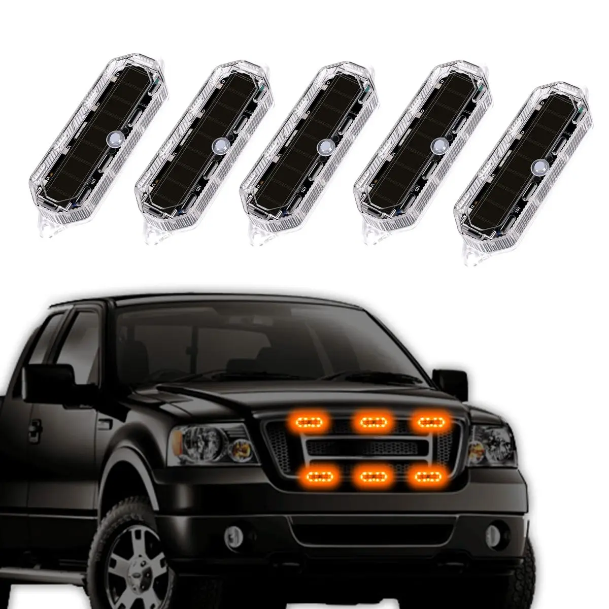 8pc Solar Power LED Strobe Lights Driving Light Strip, Strobe Light Kit, Strobe Light Module, LED Light Bar, Flashing Light Bar, Anti-Collision Night Light for Car Pickup Truck Motorcycle Bike, Strobe Lights For Trucks, Safety Lighting
