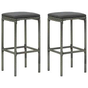 vidaXL Bar Stools 2 Pcs, Bar Seats with Cushions, Counter Height Stools, Island Stools for Dining Room Kitchen Counter, Modern Style, Gray Poly Rattan 313441