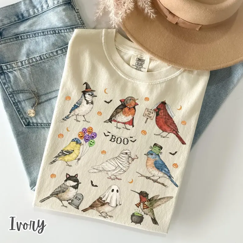 Comfort Colors Halloween Bird Shirt, Funny Birdwatching T-Shirt, Spooky Bird Enthusiast Tee, Nature Lover Tshirt, Birding Bird Watcher Gift