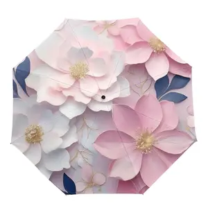 Auto Open Close Umbrella, Dreamy Floral Pattern, 8 Ribs Strong Structure, Portable Travel Umbrella, Women's Party Daily Use, Outdoor Accessory