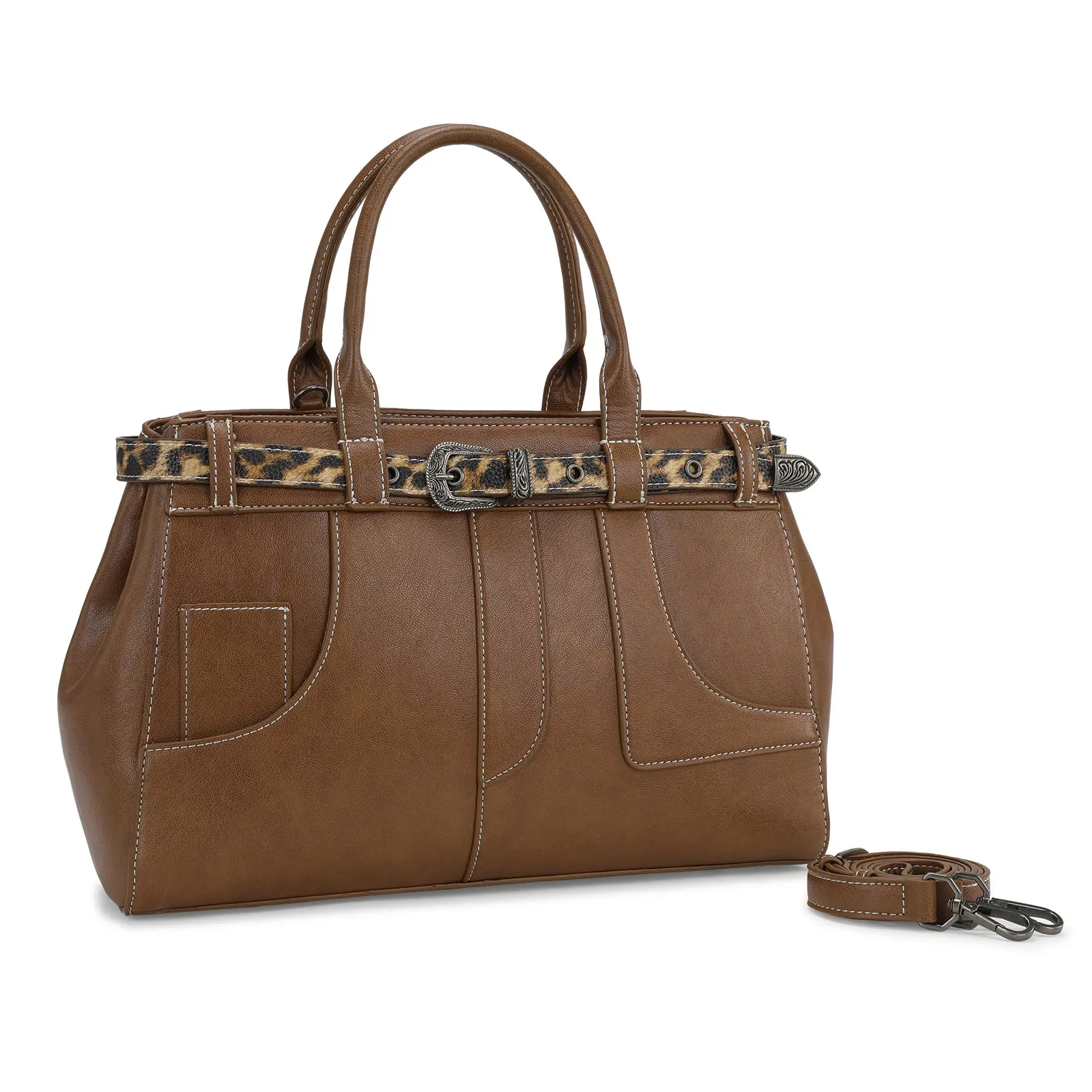 Montana West Retro Y2K Daily Bag Leopard Belt Tote Bag for Women with Crossbody Strap
