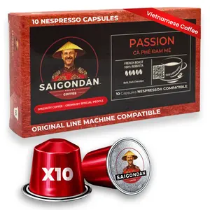 SAIGONDAN Passion Coffee Pods - French Roast Vietnamese Single Origin Robusta 100% 10 Capsules Compatible with All Nespresso Original Line Machines No Preservatives Beverage Dark Chocolate Flavor