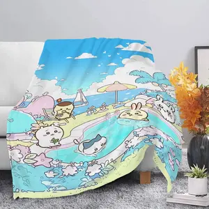 Cute Cartoon Kawaii Printed Picnic Blankets Warm Blanket Soft and Comfortable Blanket-C-C-Chiikawas Home Travel Birthday Gift