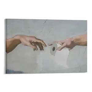 Funny Bathroom Wall Art, Vintage Eclectic Restroom Sign Wall Decor Paintings, Funky Handing Toilet Paper Canvas Prints Artwork Pictures