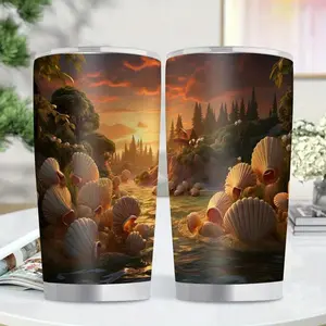 1pc 20oz Insulated Stainless Steel Tumbler with Seashell & Beach Design - Leakproof BPA-Free Travel Mug, Double-Wall Vacuum Insulation for Hot/Cold Drinks, Spill-Proof Lid, 304 Stainless Steel Cup for Coffee, Tea, Water - Ideal Gift for Beach, Lake
