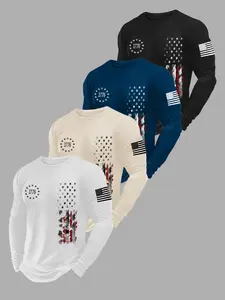 Men's Classic 4-Piece Set, Versatile Long-Sleeve T-Shirts, Casual Fitted Knitwear for Spring & Fall, Shein's Top Seller Variety