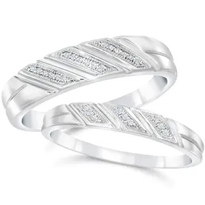 Diamond Wedding Rings Set 1/5cttw Matching His Hers Bands 10k White Gold
