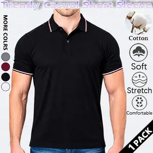 Men's solid color polo shirt, regular fit, casual short-sleeved, collared, solid color, suitable for summer, classic cotton athletic style.