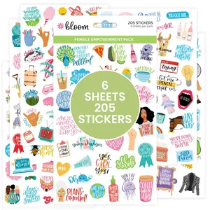 Bloom Female Empowerment Planner Sticker Pack 205 Adhesive Stickers 6 Sheets Motivational Decorative for Scrapbooking and Digital Planners