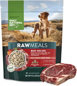 Only Natural Pet RawMeals Beef Recipe Freeze-Dried Dog Food - High-Protein, Grain-Free, with Organ Meat, Fruits & Veggies - Complete Meal, Topper or Treat for All Breeds & Picky Eaters - 9.5 oz