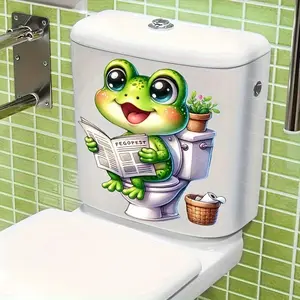 Frog Theme Toilet Tank Sticker, Easy Peel Bathroom Wall & Seat Decal, Self-Adhesive Creative Home Decor Window Sticker