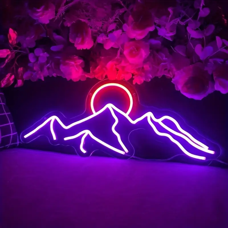 1pc Mountain Neon Sign Light, Decorative Neon Light, Sunset LED Mood Light Decoration with Ice Blue And Red Colors, Wall Art for Bedroom, Living Room, Hotel, Gift Idea, Cool Lights, Led Neon Lights