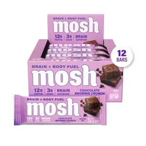 MOSH Chocolate Brownie Crunch Almond Protein Bars - 12-Pack Protein Snack, Lower Sugar, High Fiber, Keto-Friendly, Gluten-Free, 6+ Brain Nutrients Including Cognizin, Mission-Focused, Gives Back, Natural Almond-Infused