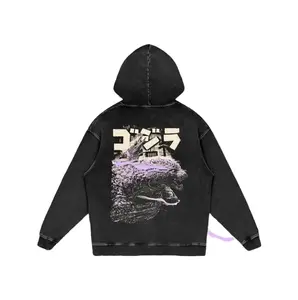Godzilla Minus One Washed Tee Hoodie Vintage Oversized Heavy Cotton Kaiju Graphic T-Shirt Double Printed Retro Streetwear Unisex