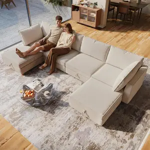 4-8 Seat Modular Sectional Sofa with Storage, Sturdy Solid Wood Structure, Modular Sectional Sofa Cloud Couch Washable, Spacious Couches for Living Room, Apartment, Loft, Beige