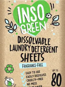 INSO GREEN Eco-Friendly Laundry Detergent Sheets - 40 Fragrance-Free Sheets for Up to 80 Loads - Zero Plastic & Easy Dissolve - Sustainable Living Solution