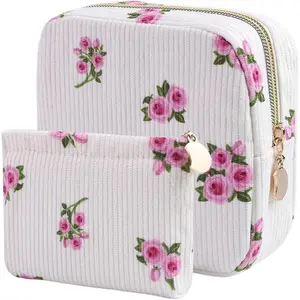 2-Pack Corduroy Period Bags, Discreet Menstrual Pouch for Women & Girls Portable Sanitary Pad Tampon Storage Bag, Mini Waterproof Hygiene Organizer
