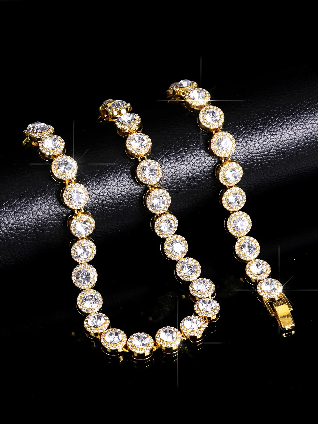 2pc Luxury Full Rhinestone Hip Hop Cuban Link Necklace And Bracelet Set, Fashionable Jewelry Accessory For Glamorous Style, Elegant Jewelry Set, Trendy Jewelry Set, Cuban Chain Set