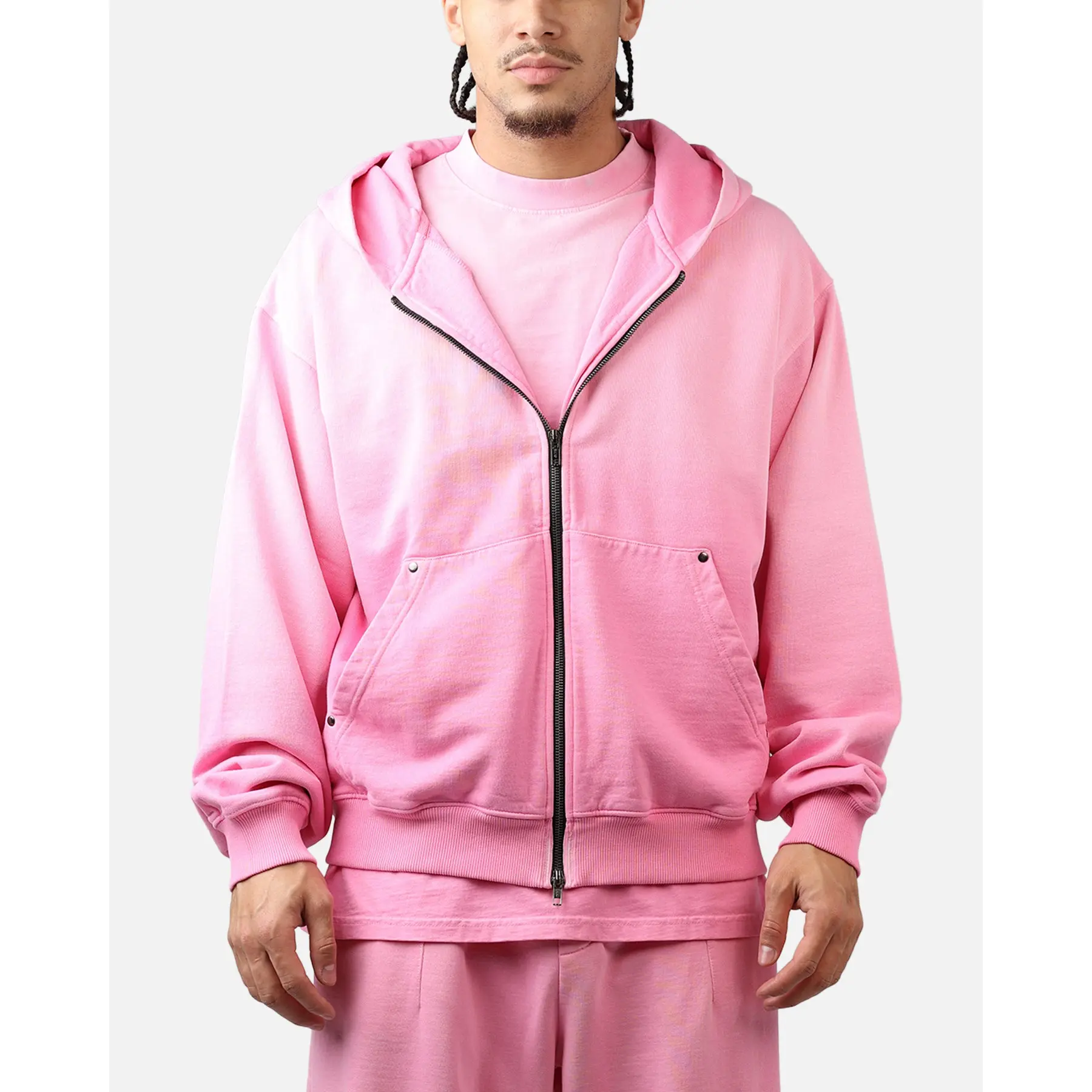American Thrift Zip Hoodie Washed Pink