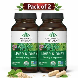 ORGANIC INDIA Liver Kidney Herbal Supplement - Detoxify & Rejuvenate, Supports Healthy Liver & Kidney Function, Vegan, Gluten-Free, Kosher, USDA Certified Organic, Non-GMO - 180 Capsules