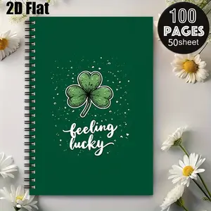 1 Shamrock Feeling Lucky Spiral Notebook, 5.7x8.26 Inch, St. Patrick's Day Themed Journal, Durable Coil Binding, Perfect for Daily Notes, Festival Celebrations, Luck-themed Gift for Students, Office Use and Holiday Writing [2D] Flat