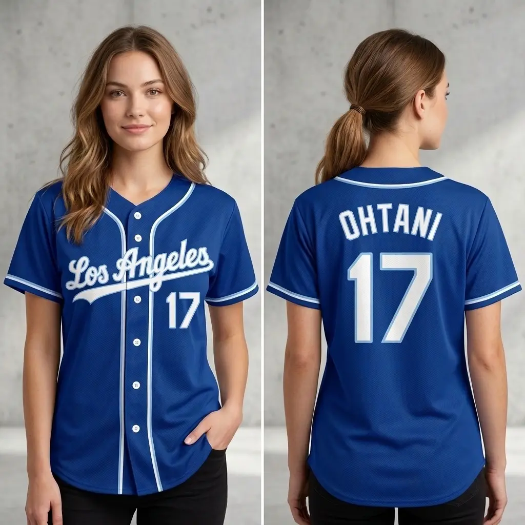Ohtani Los Angeles Baseball Jersey, Classic Blue Button-Up Mesh Blue Crew  Style Breathable Fabric #17, Perfect Gift for Baseball Fan