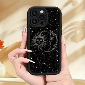 Creative Sun & Moon Print Phone Case, Decorative Protective Phone Protector Cover, Phone Accessories Compatible with iPhone 15 14 13 12 11 XS XR X 7 8 Plus Pro Max Mini, Casing, Shockproof Phone Cover