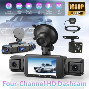 4-Channel 360° Car Dash Cam with W5N WiFi, Full Surround View Front/Rear/Side Cameras, HDR Night Vision Loop Recording G-Sensor, 64GB Card Included for Car Driving Surveillance