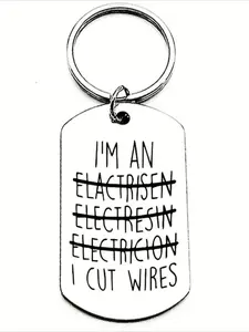 Funny electrician-themed "I'm an electrician, I cut wires" keychain - stainless steel dog tag style, with male and female symbols and a crossed-out wire - a fun gift for electricians, technicians, DIY enthusiasts (birthday/Christmas/graduation)