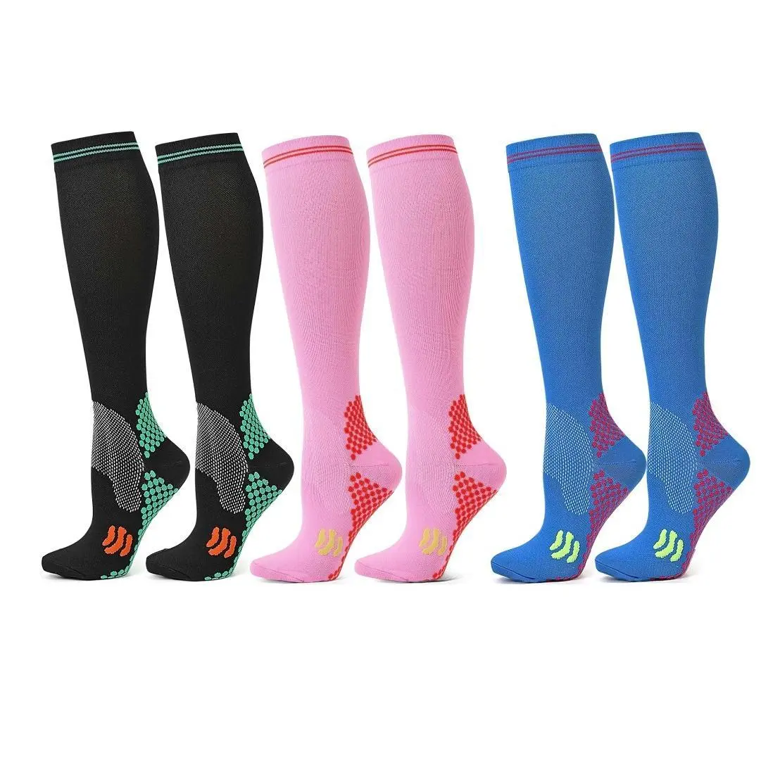3 Pairs Compression Socks for Men Women, Calf Non Slip Long Tube Socks, Athletic Functional Socks for Jump Rope, Yoga, Tennis, Gym Workout & Indoor Sports Breathable Anti-Slip