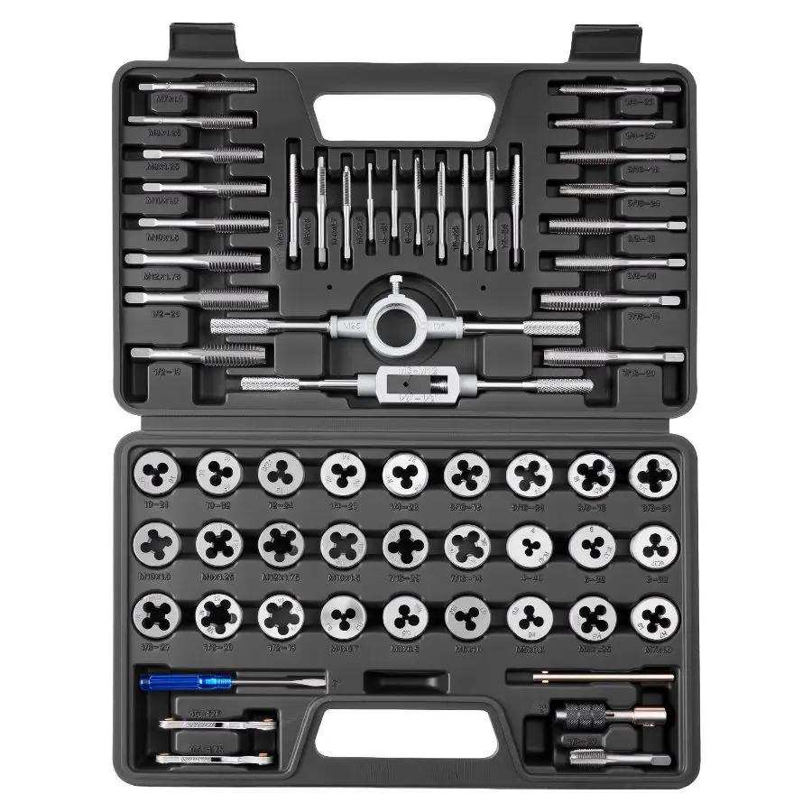 【DealsForYouDays】 60-Piece SAE/Metric Tap and Die Set, M3-M12 Metric & #4-1/2 SAE Sizes, Coarse/Fine Taps, Threaded Dies, Wrench, Carrying Case & Complete Accessories for Threading Workdealsforyoudays