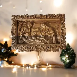 3D carved Wooden Nativity Scene – Beautifully Engraved Christian Decor – Perfect for Christmas Gifts & Home Display