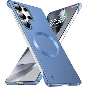 Premium ultra-thin borderless magnetic protective phone case Cover, suitable for Samsung Galaxy S25 Ultra, S24 FE, S23 Plus, S22 Ultra. Features include anti-drop protection, matte texture, and anti-fingerprint properties.