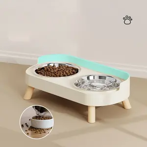 Stainless Steel Dog Bowl Cat Bowl Set, Anti-Tip Dual Bowls, High-Neck Slow Feeder, Water Dispenser Combo, Pet Feeding & Drinking Dish