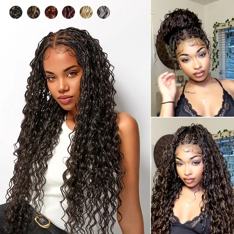 [Special Deal] Frodio Veralux™ Fiber Full Lace Boho Braids Synthetic Box Braid Wig – Grid-Part Top with Mixed Boho Curls #summervibes