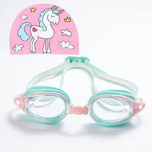 Unicorn Pattern Swimming Goggles & Swimming Cap Set, Waterproof Anti-fog HD Swimming Goggles, Swimming Accessories for Pool Beach