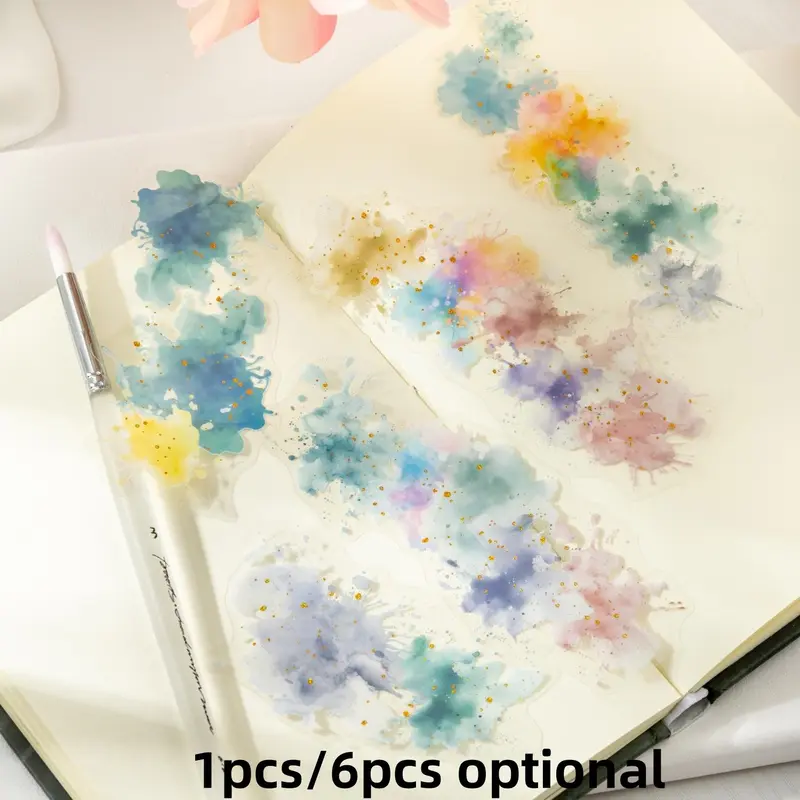 Watercolor Stamp Sticker, 10 Sheets/bag Watercolor Stamp Sticker, DIY Decorative Sticker for Journal, Scrapbooking, Phone Case Photo Frame